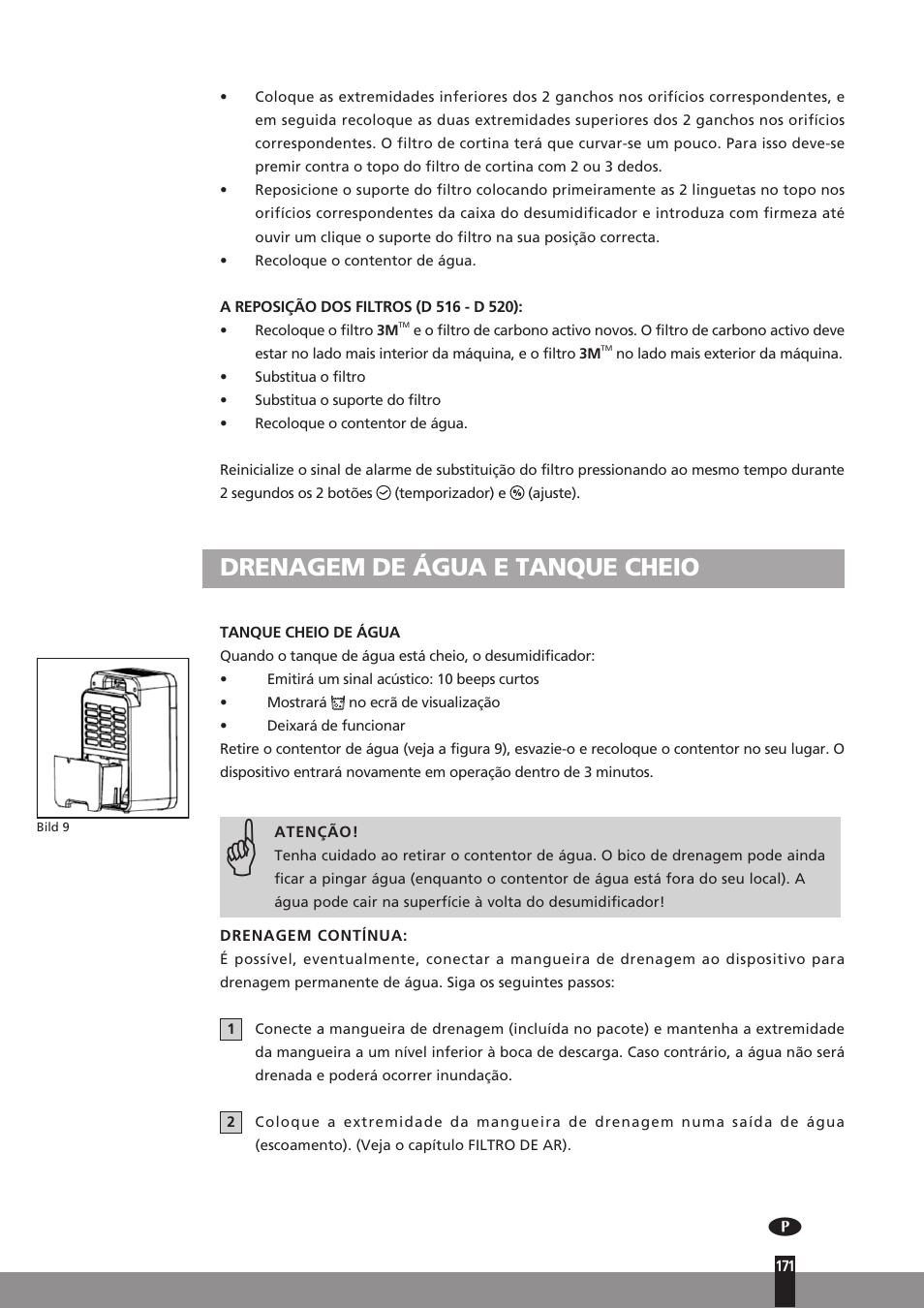 Drenagem de água e tanque cheio | Qlima D512 User Manual | Page 171 / 248