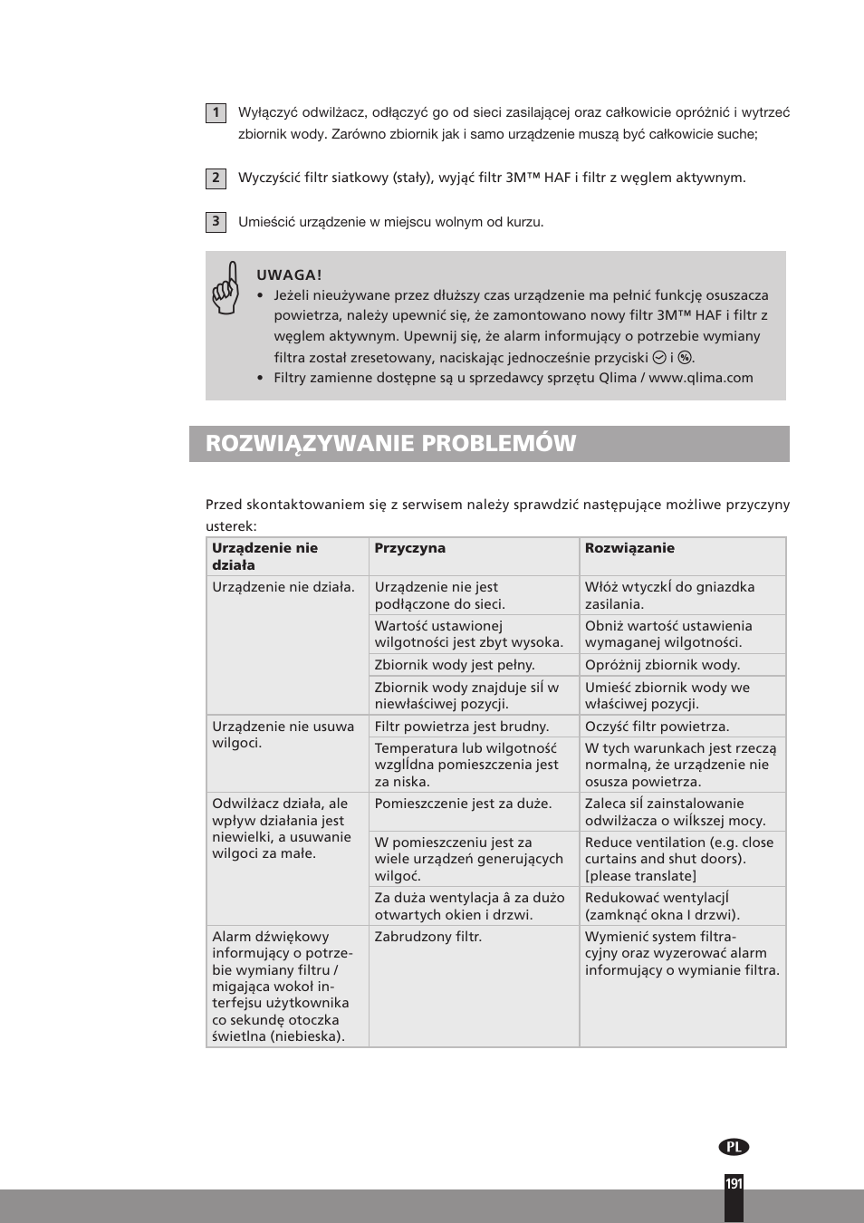 Rozwiązywanie problemów | Qlima D512 User Manual | Page 191 / 248