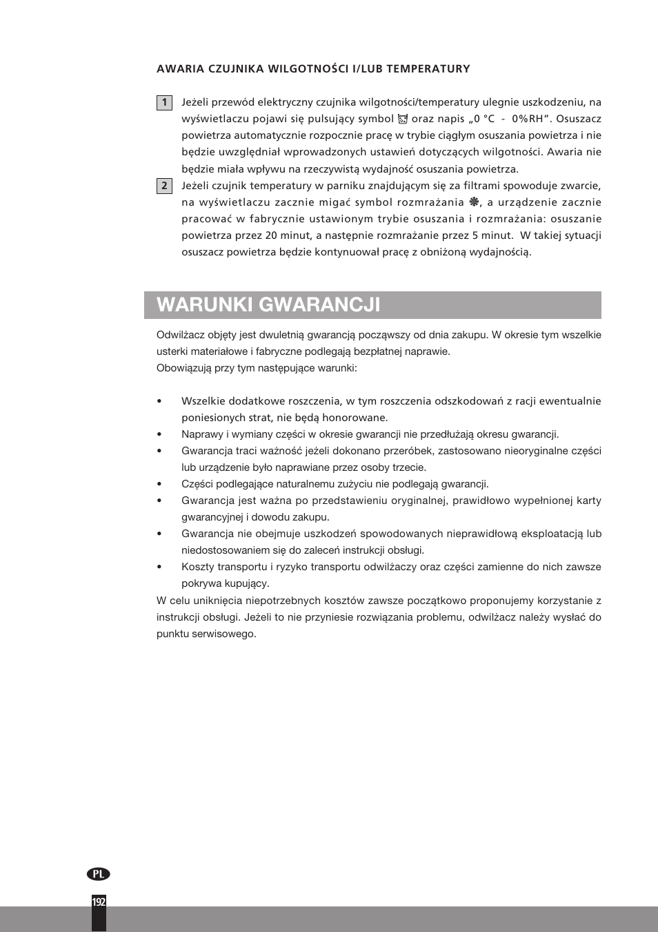 Warunki gwarancji | Qlima D512 User Manual | Page 192 / 248