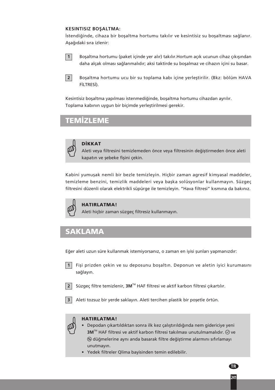 Temizleme, Saklama | Qlima D512 User Manual | Page 241 / 248