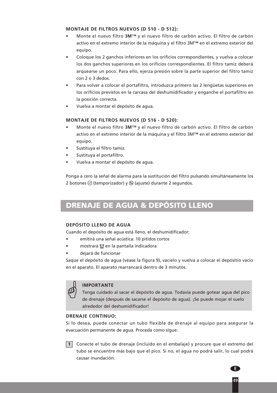Drenaje de agua & depósito lleno | Qlima D512 User Manual | Page 49 / 248