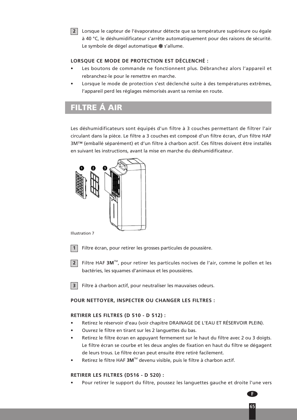 Filtre á air | Qlima D512 User Manual | Page 65 / 248
