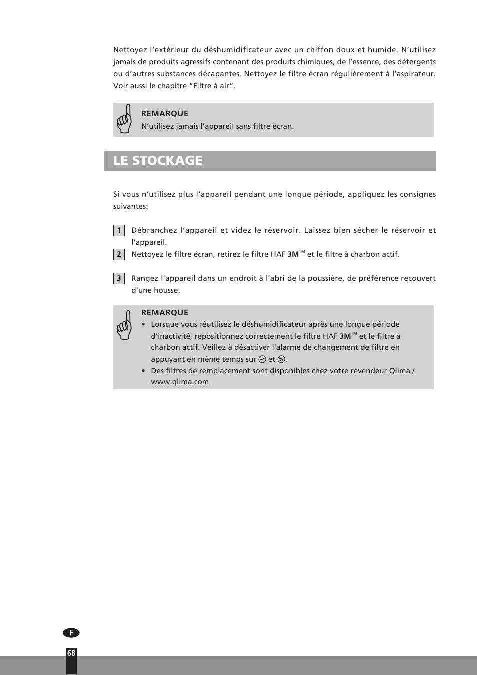 Le stockage | Qlima D512 User Manual | Page 68 / 248