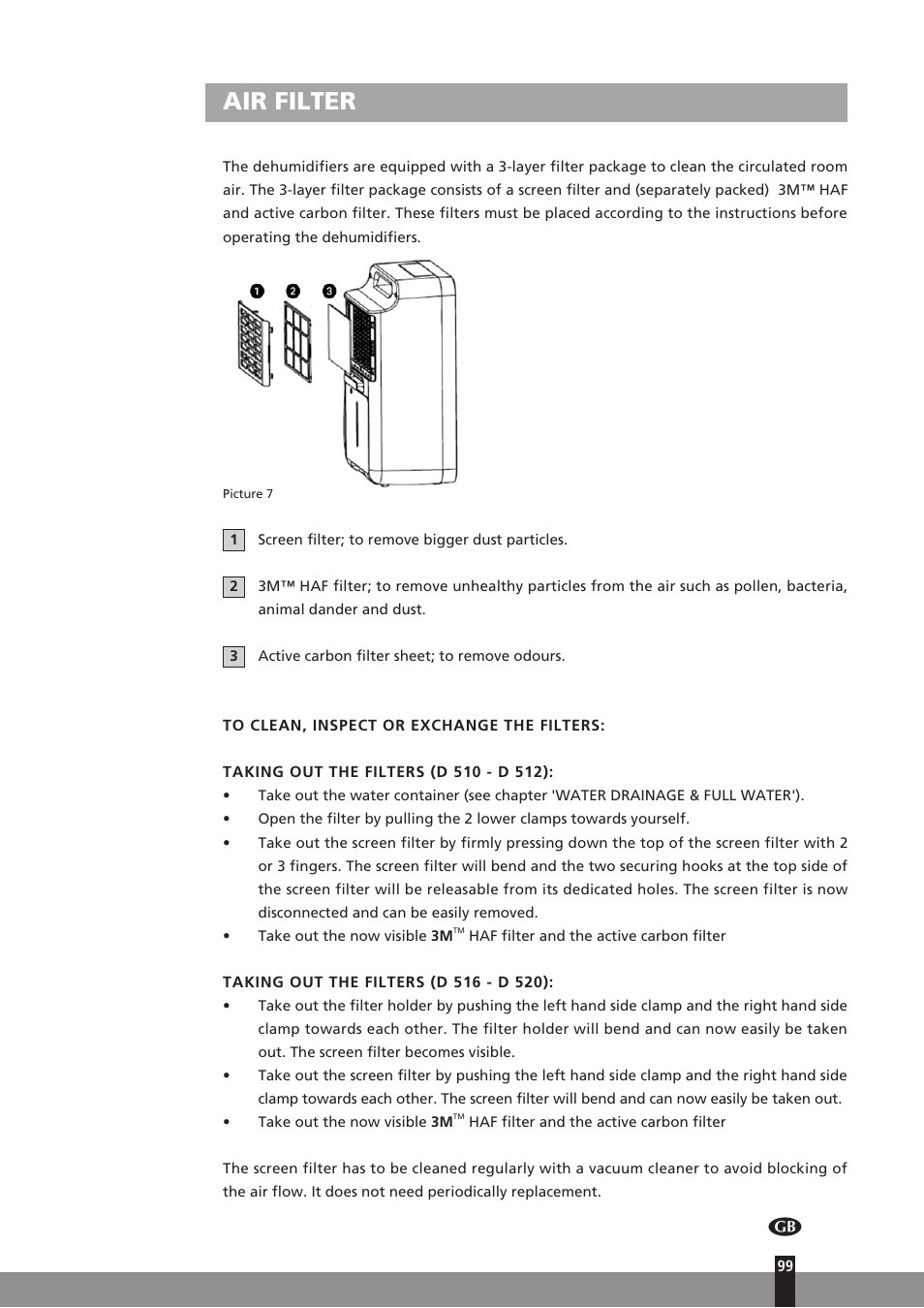 Air filter | Qlima D512 User Manual | Page 99 / 248