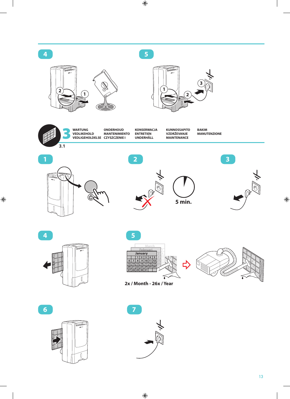 5 min, 2x / month - 26x / year | Qlima DD108 User Manual | Page 13 / 20