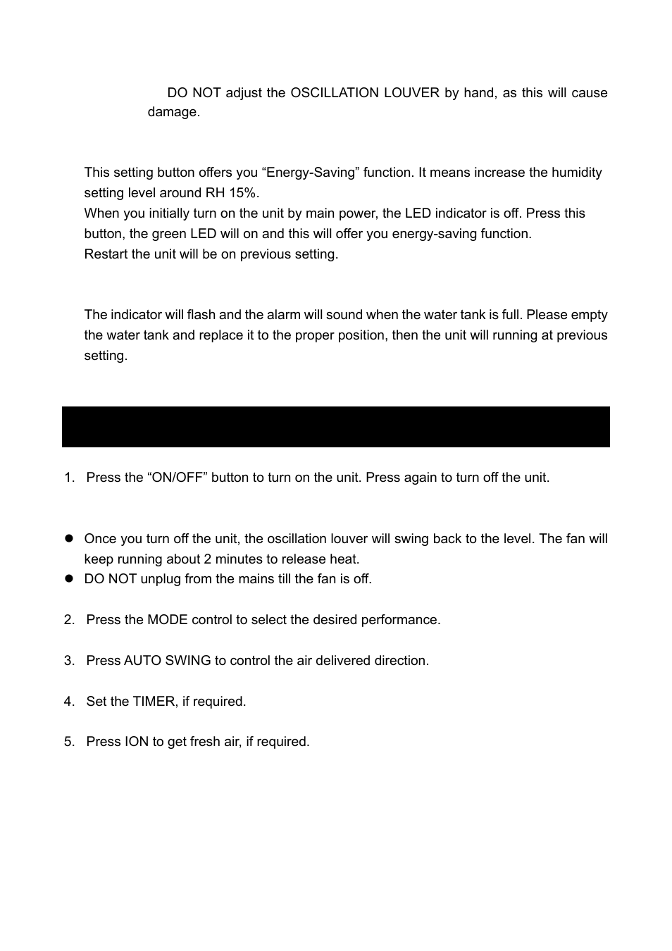 Operating procedure | Qlima DD108 User Manual | Page 3 / 6