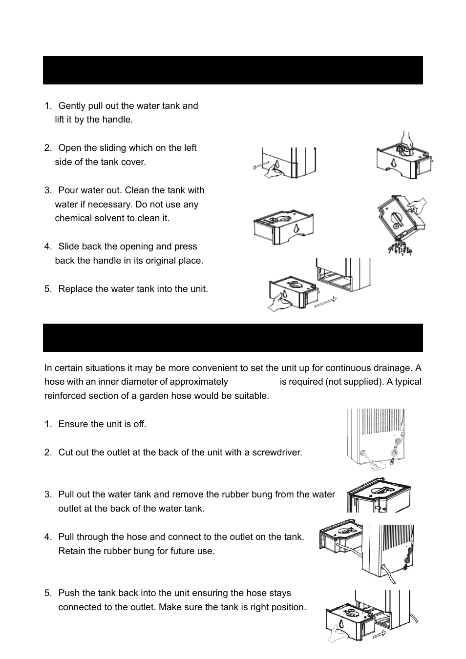How to empty the water tank, Continuous drainage | Qlima DD108 User Manual | Page 4 / 6