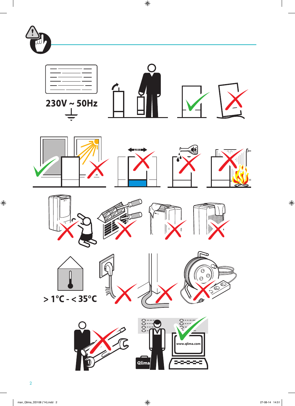 35°c | Qlima DD108 User Manual | Page 2 / 36