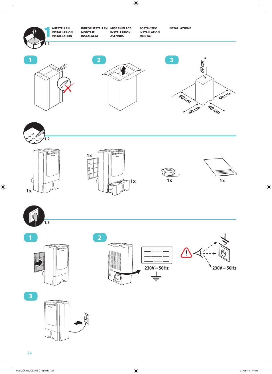 40 cm, 40 cm 60 cm | Qlima DD108 User Manual | Page 24 / 36