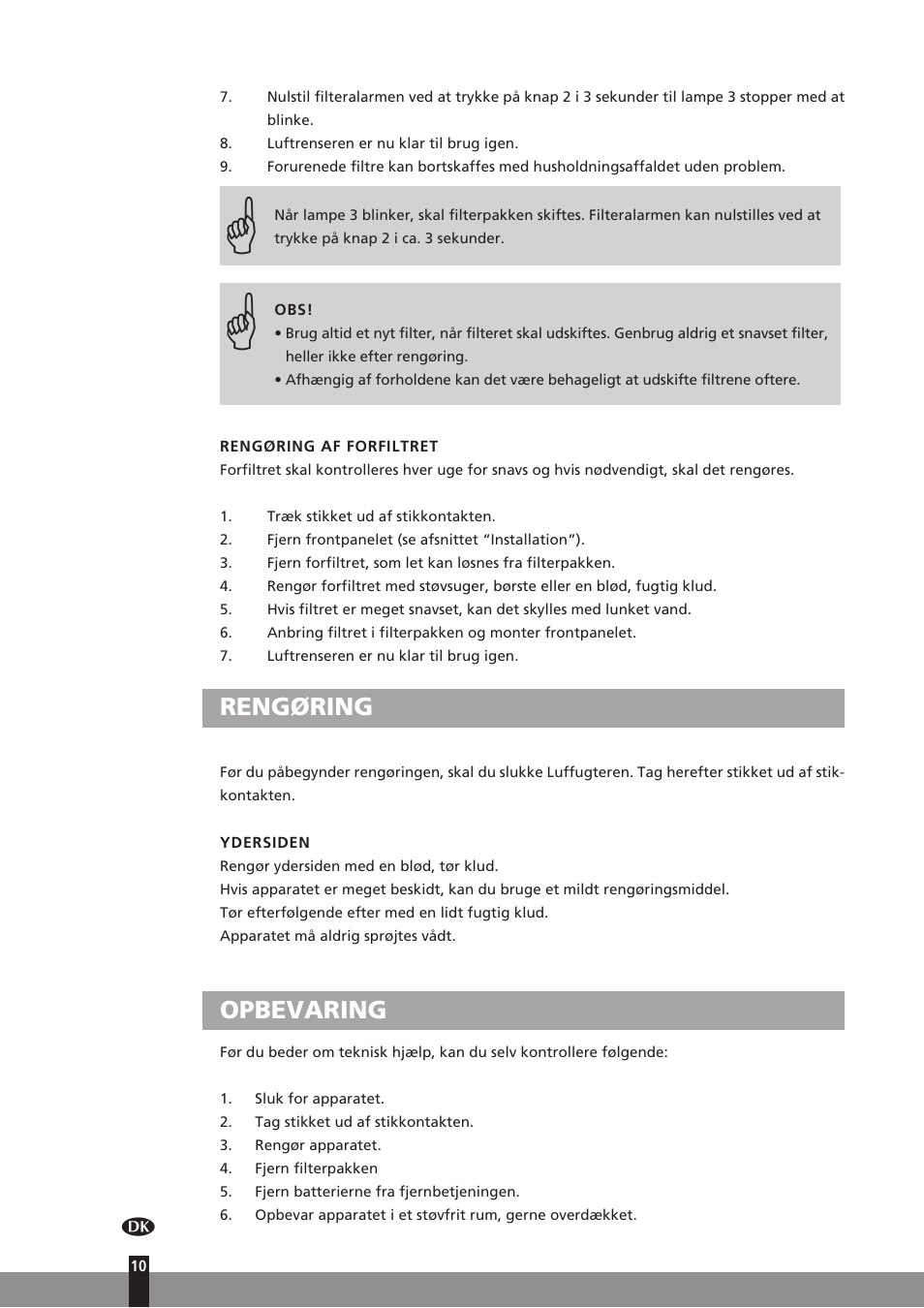 Rengøring, Opbevaring | Qlima A25 User Manual | Page 10 / 136