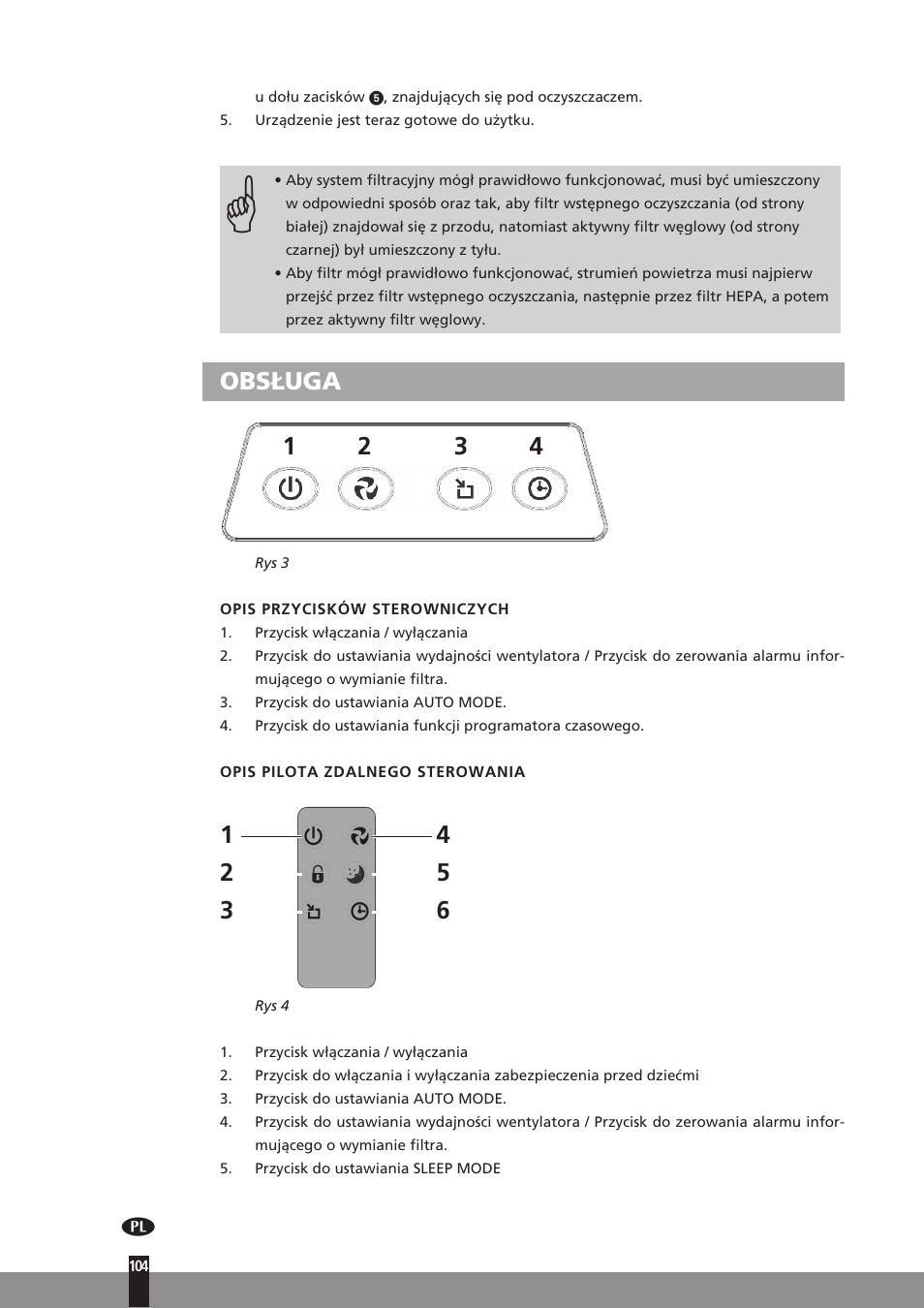 Obsługa 1 2 3 4 | Qlima A25 User Manual | Page 104 / 136