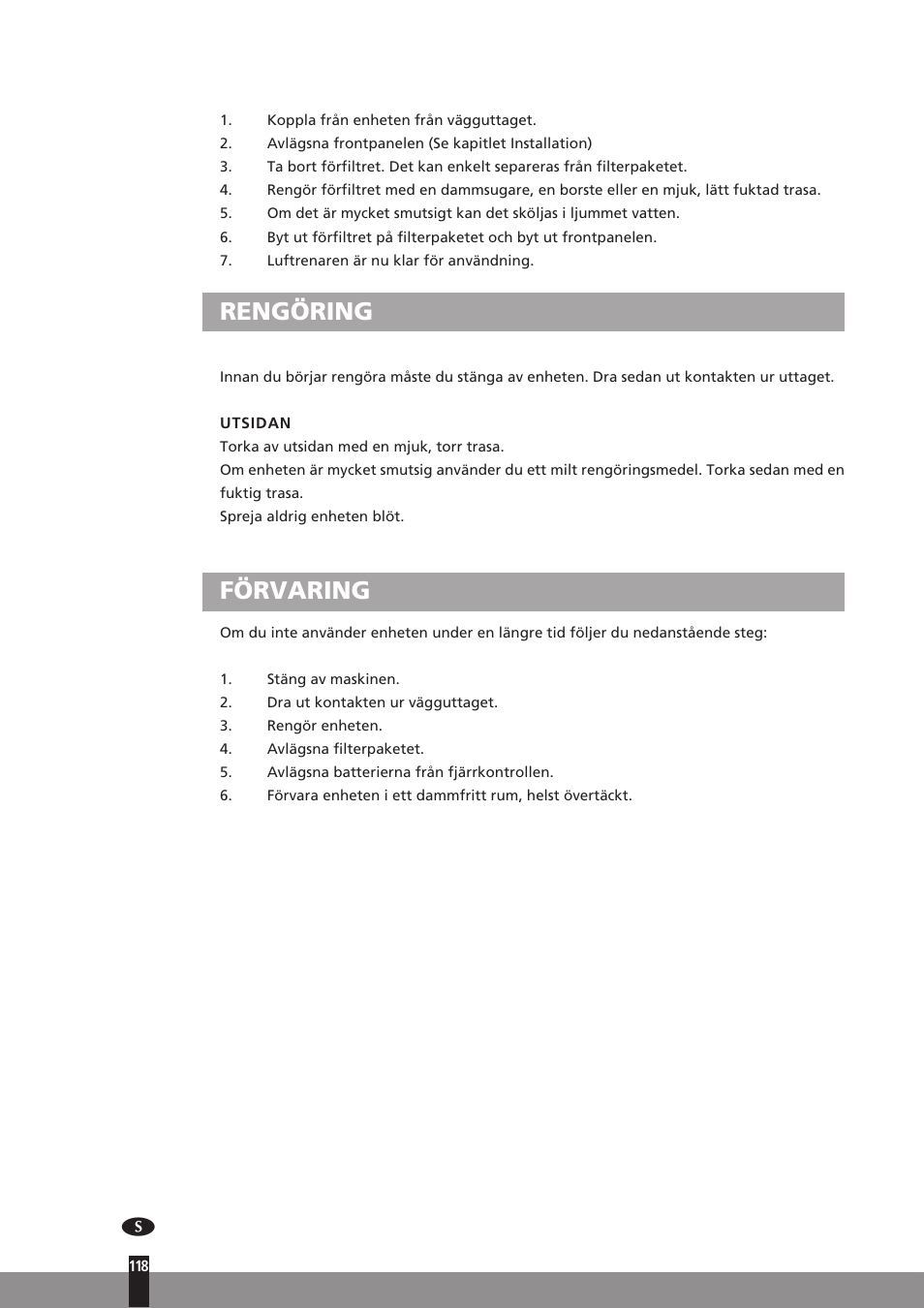 Rengöring, Förvaring | Qlima A25 User Manual | Page 118 / 136