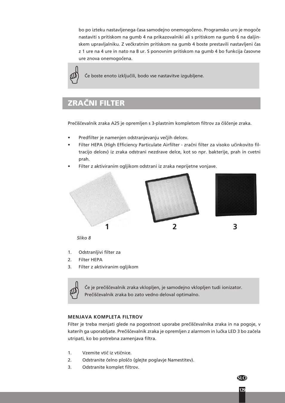 Zračni filter | Qlima A25 User Manual | Page 129 / 136