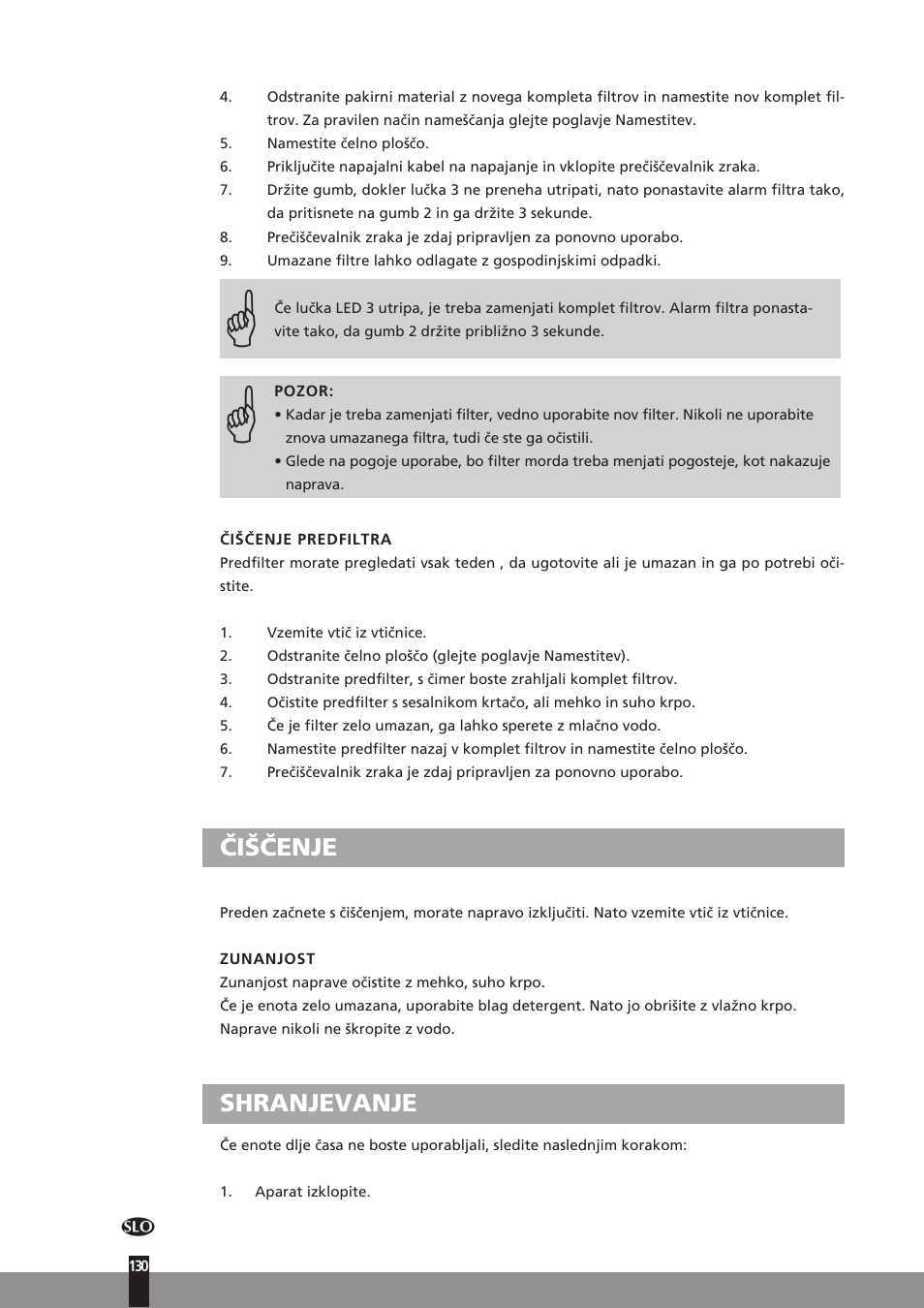 Čiščenje, Shranjevanje | Qlima A25 User Manual | Page 130 / 136