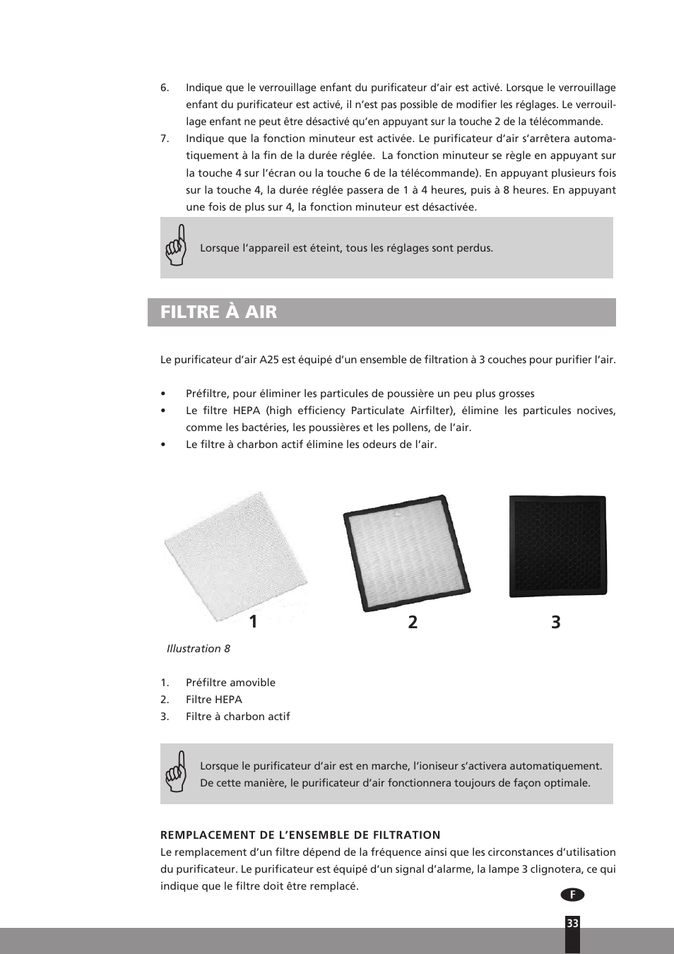 Filtre à air | Qlima A25 User Manual | Page 33 / 136