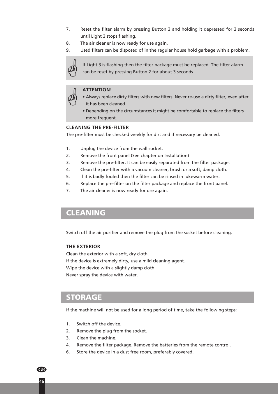 Cleaning, Storage | Qlima A25 User Manual | Page 46 / 136