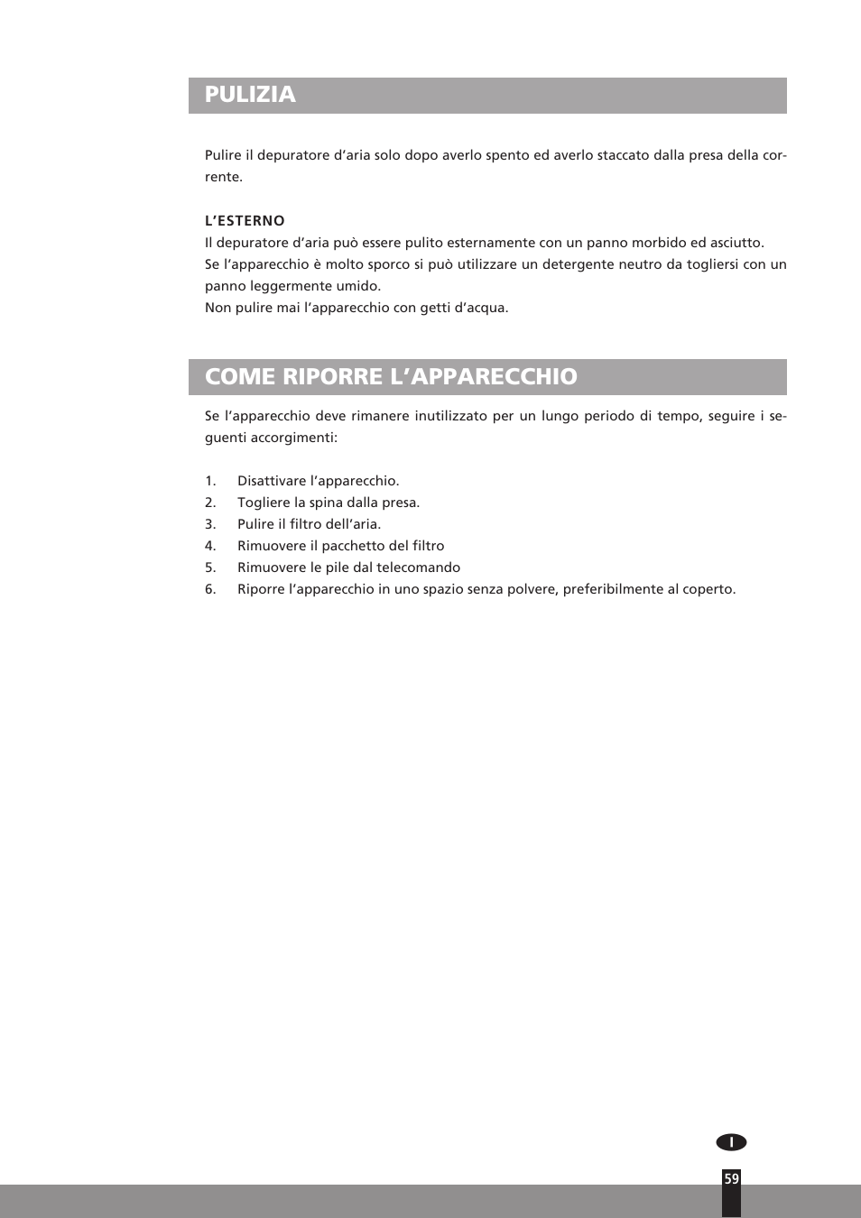 Pulizia, Come riporre l’apparecchio | Qlima A25 User Manual | Page 59 / 136