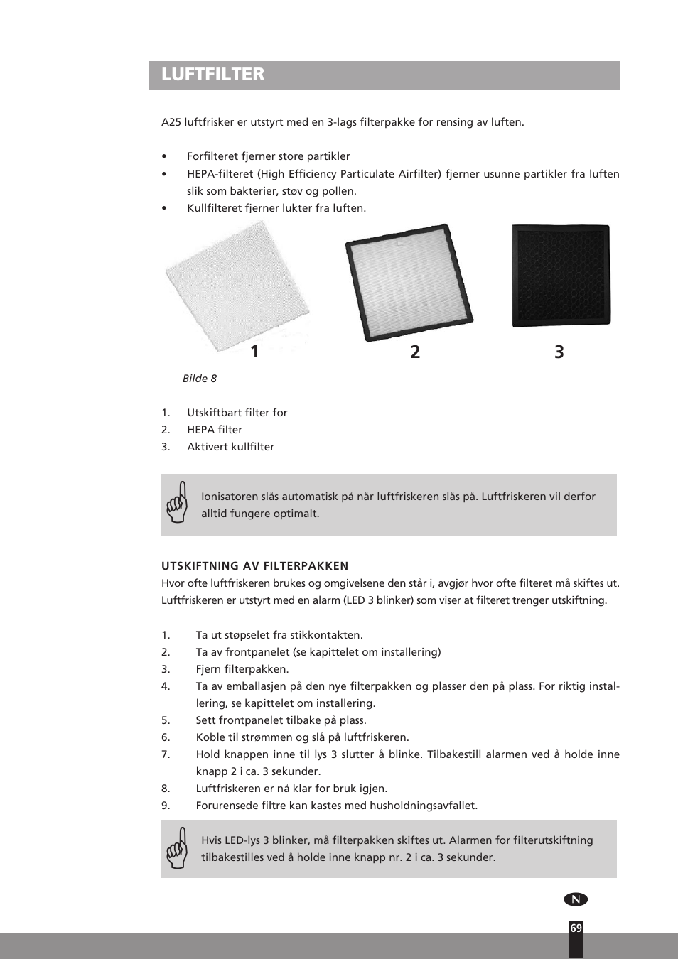 Luftfilter | Qlima A25 User Manual | Page 69 / 136