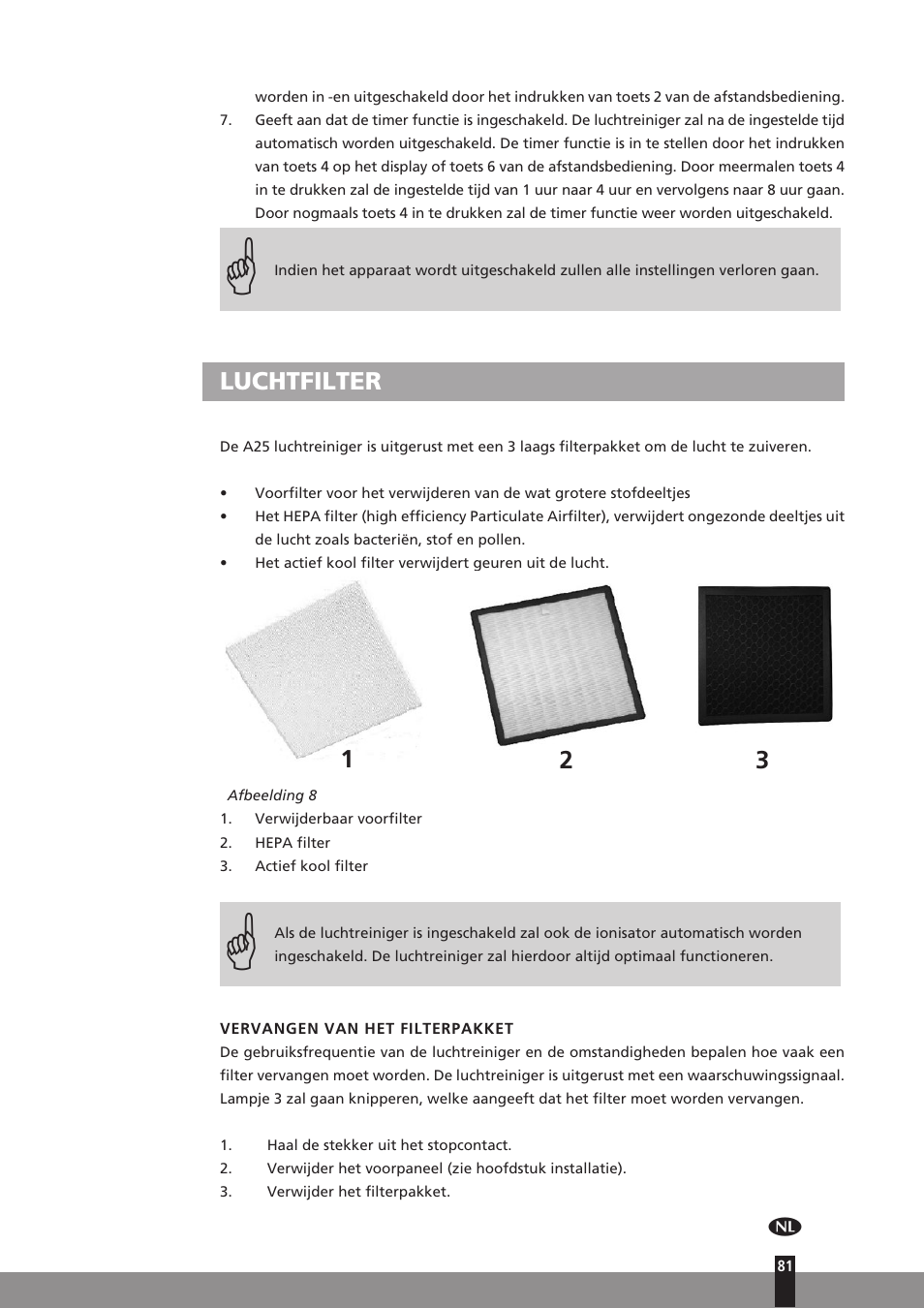 Luchtfilter | Qlima A25 User Manual | Page 81 / 136