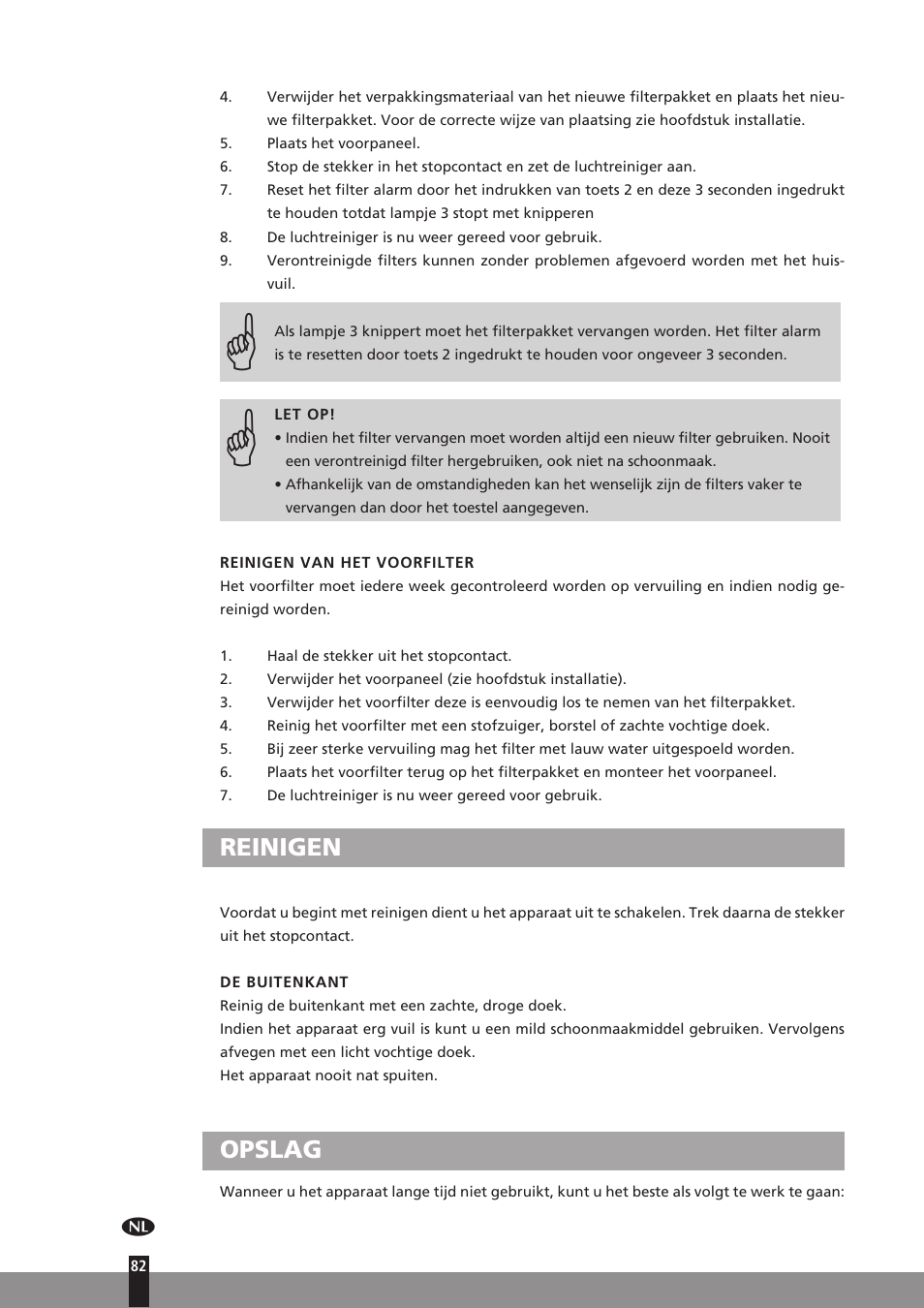 Reinigen, Opslag | Qlima A25 User Manual | Page 82 / 136