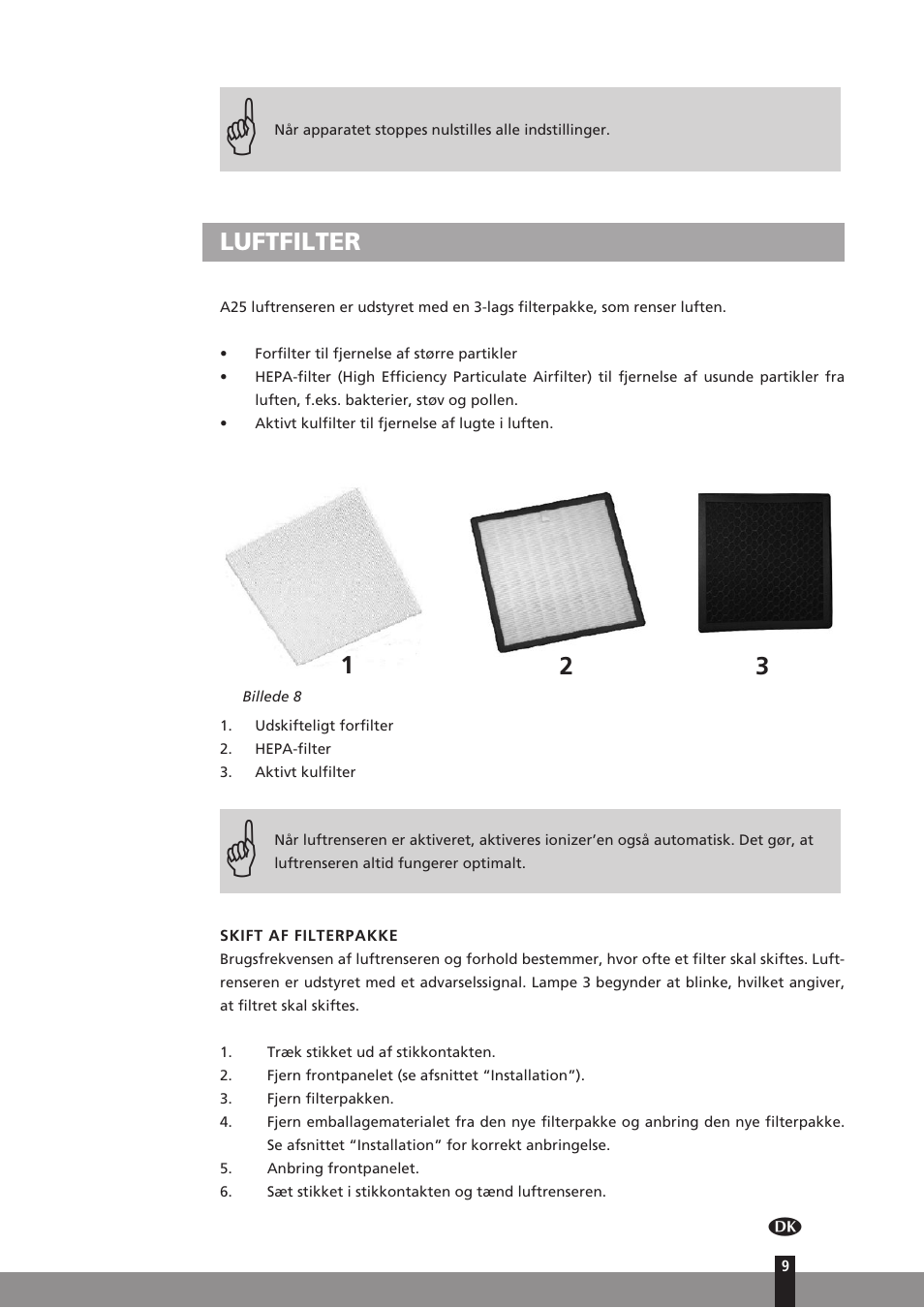 Luftfilter | Qlima A25 User Manual | Page 9 / 136
