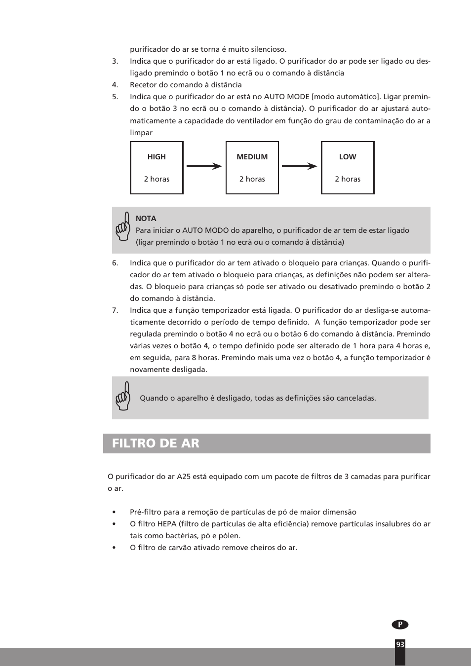 Filtro de ar | Qlima A25 User Manual | Page 93 / 136