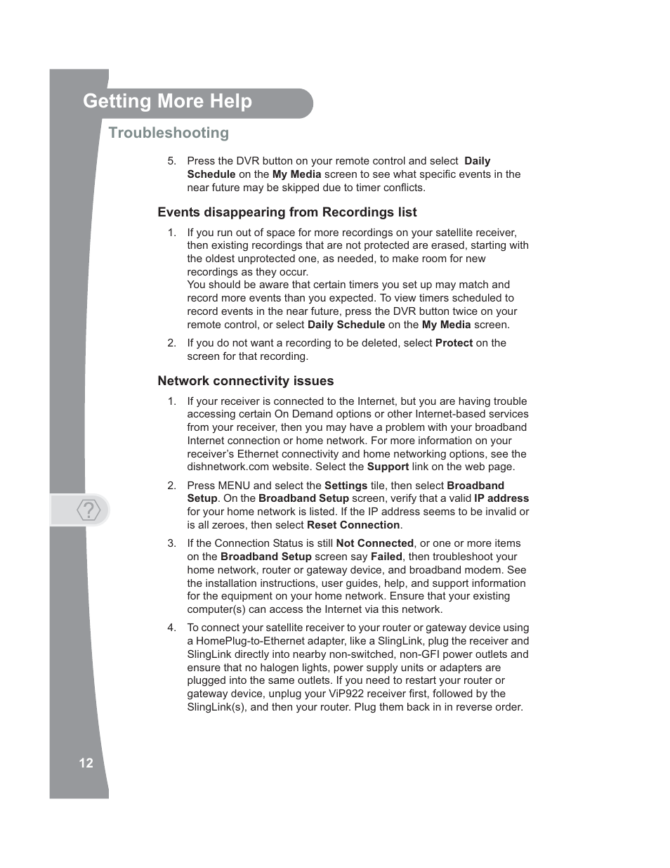 Getting more help, Troubleshooting | Dish Network 176779 User Manual | Page 20 / 45
