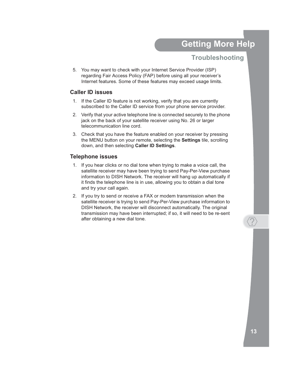 Getting more help, Troubleshooting | Dish Network 176779 User Manual | Page 21 / 45