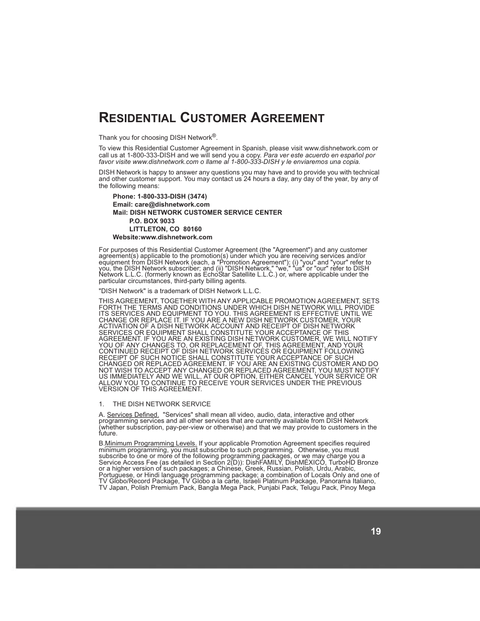 Esidential, Ustomer, Greement | Dish Network 176779 User Manual | Page 27 / 45