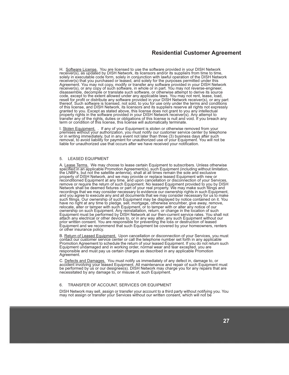 Residential customer agree phqw 27 | Dish Network 176779 User Manual | Page 35 / 45