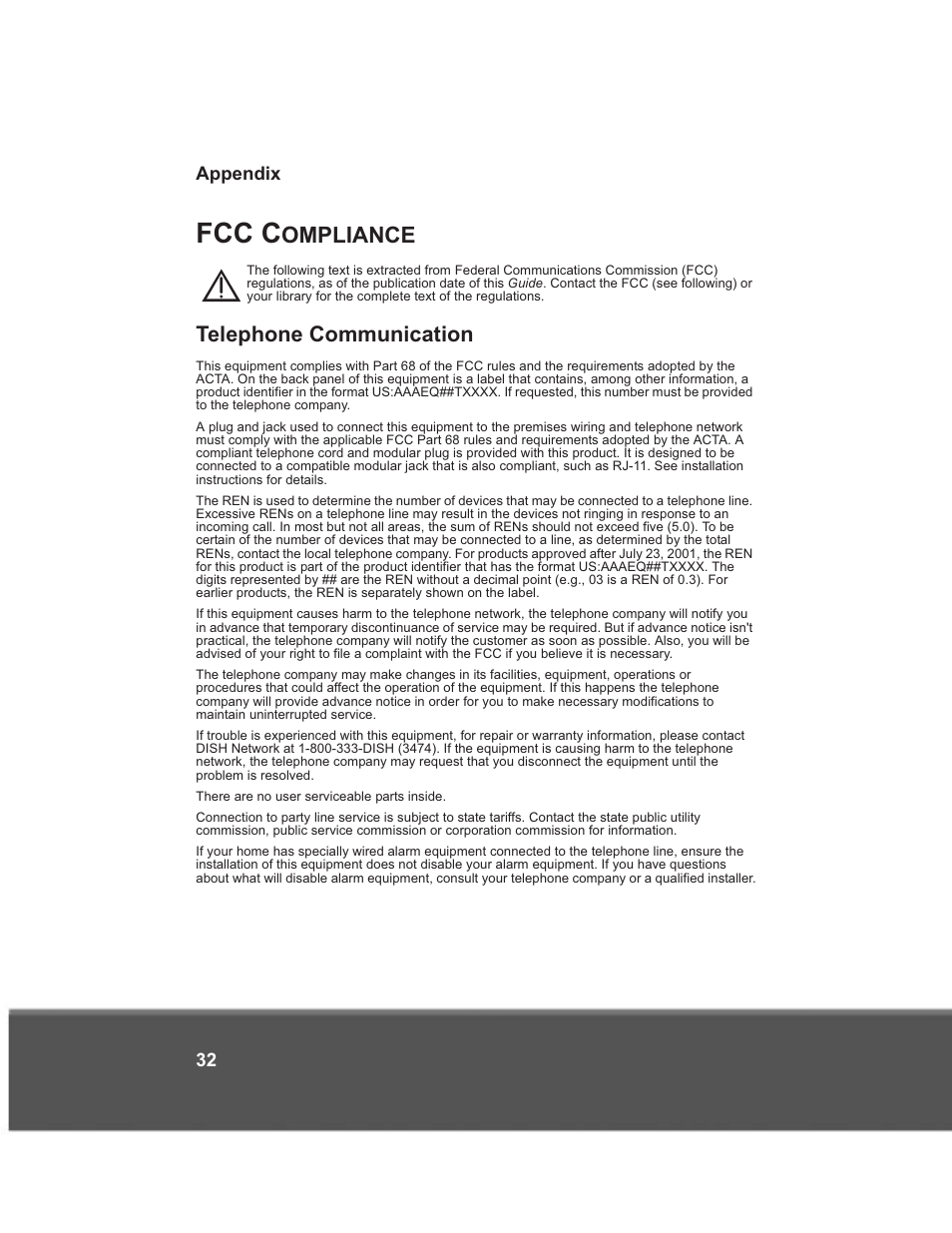 Fcc c, Ompliance, Telephone communication | Dish Network 176779 User Manual | Page 40 / 45