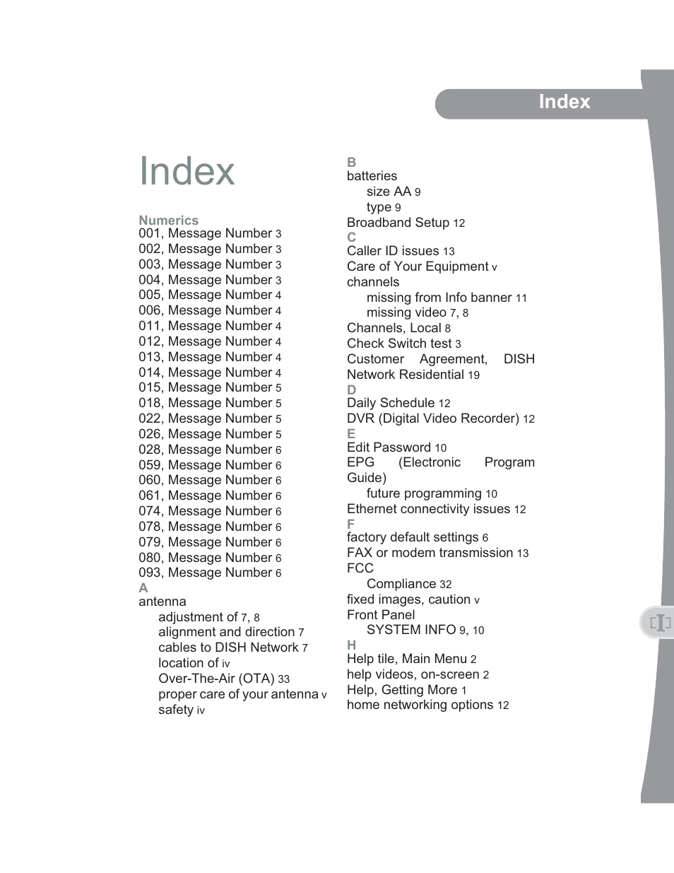 Index | Dish Network 176779 User Manual | Page 43 / 45