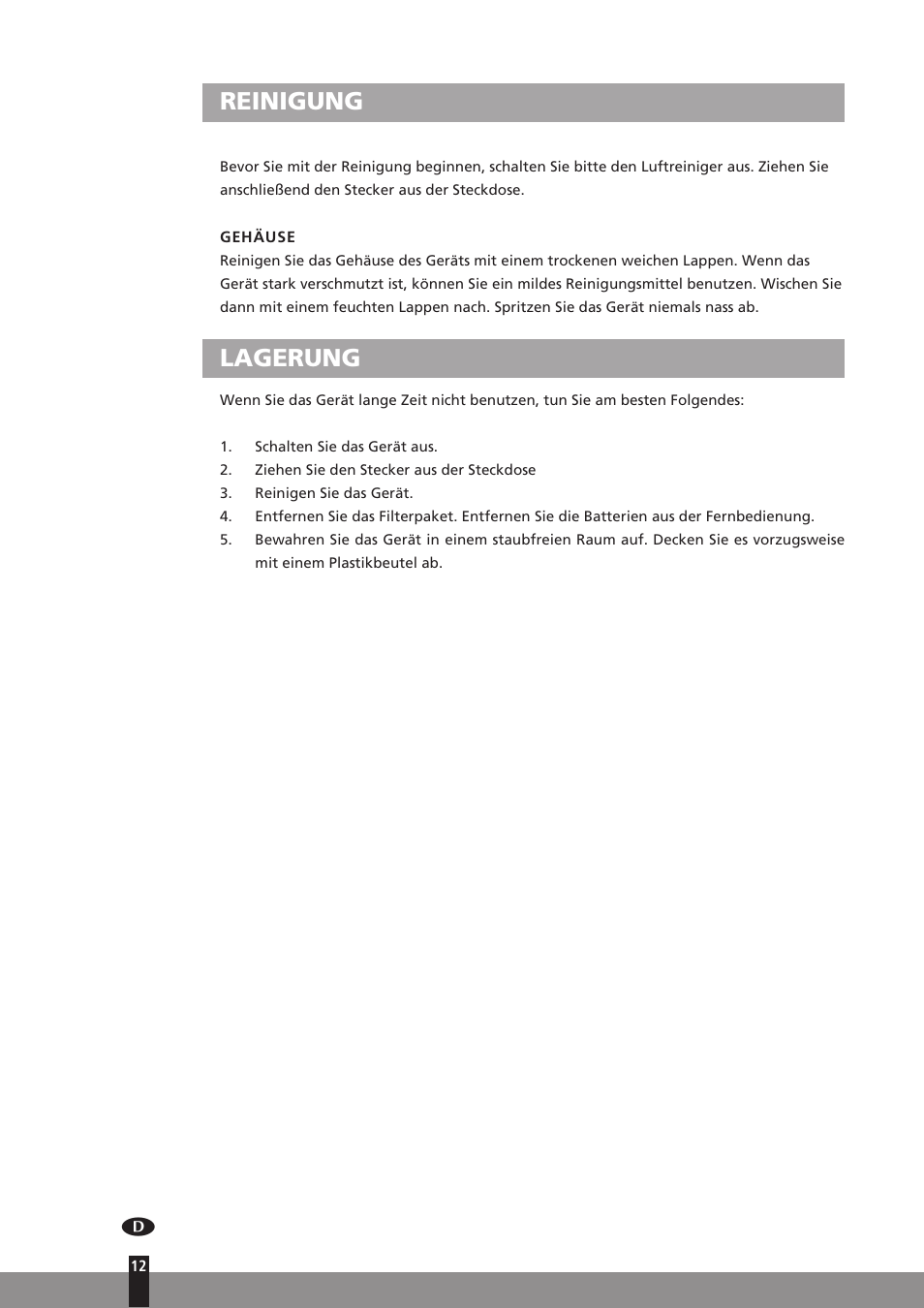 Reinigung, Lagerung | Qlima A45 User Manual | Page 12 / 152