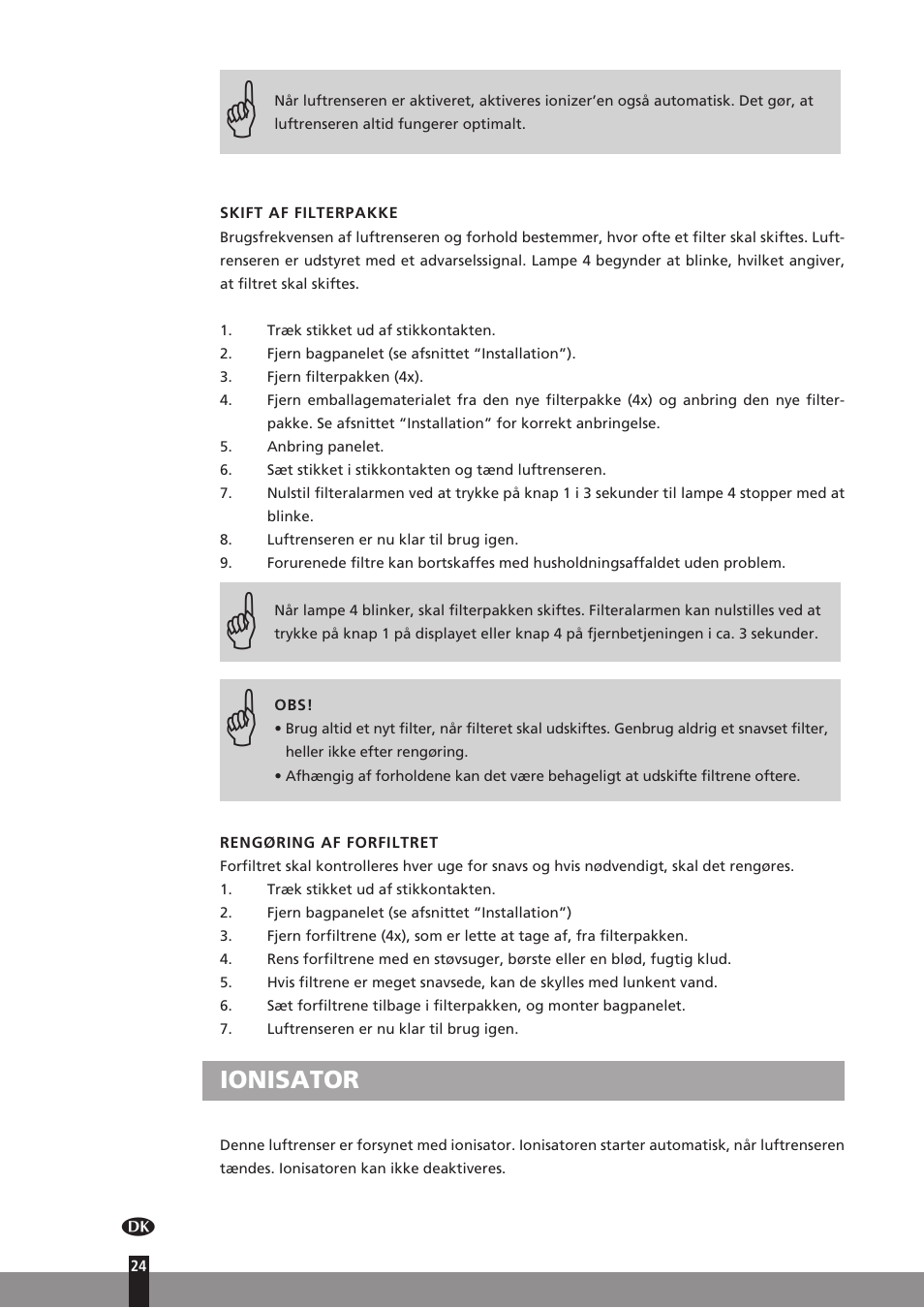 Ionisator | Qlima A45 User Manual | Page 24 / 152