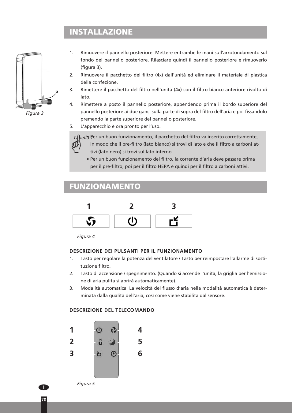 Installazione, Funzionamento 1 2 3 | Qlima A45 User Manual | Page 70 / 152
