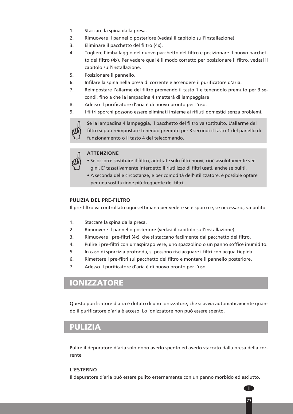 Ionizzatore, Pulizia | Qlima A45 User Manual | Page 73 / 152
