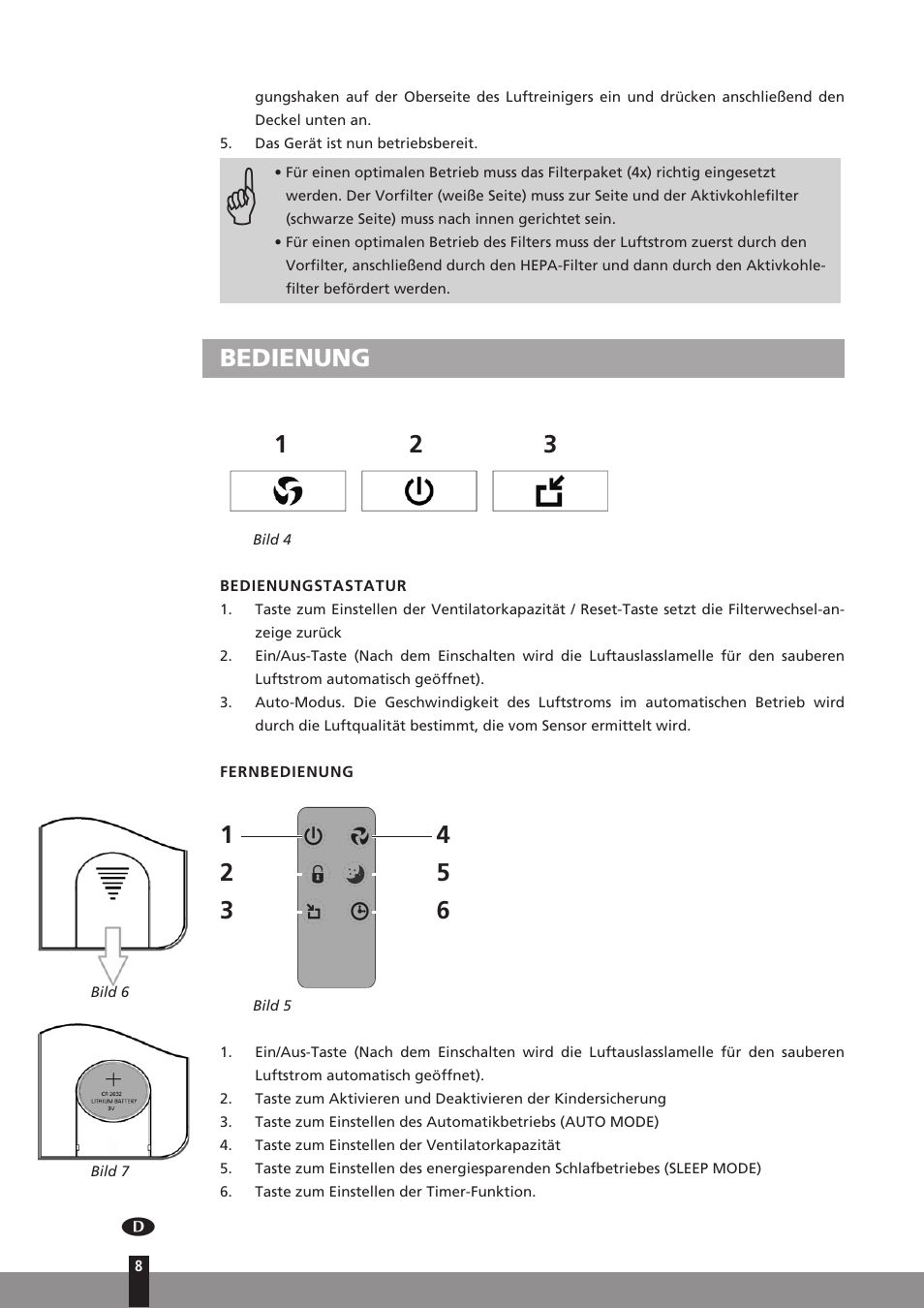 Bedienung 1 2 3 | Qlima A45 User Manual | Page 8 / 152