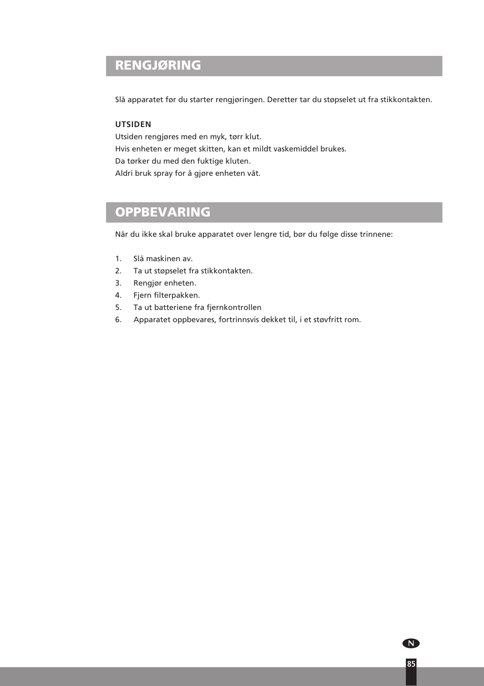 Rengjøring, Oppbevaring | Qlima A45 User Manual | Page 85 / 152