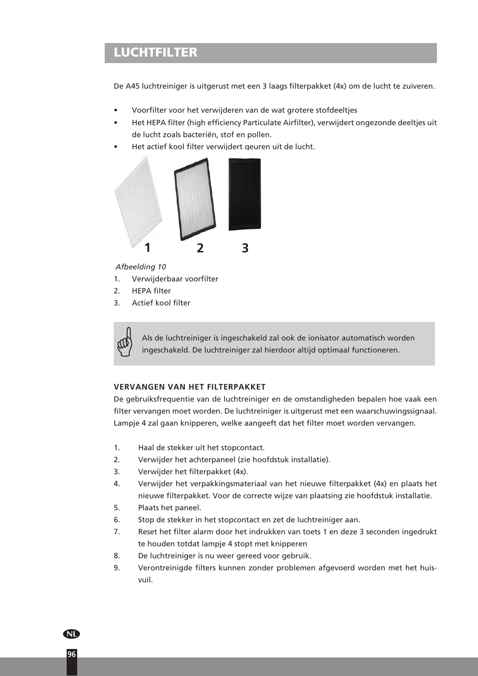 Luchtfilter | Qlima A45 User Manual | Page 96 / 152