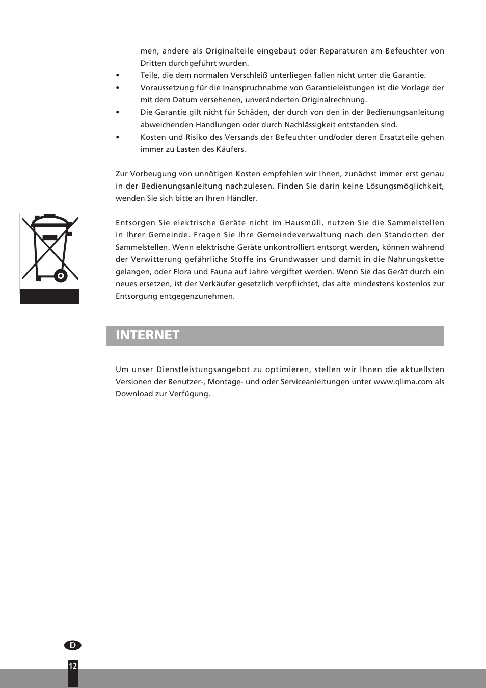 Internet | Qlima H130 User Manual | Page 12 / 140