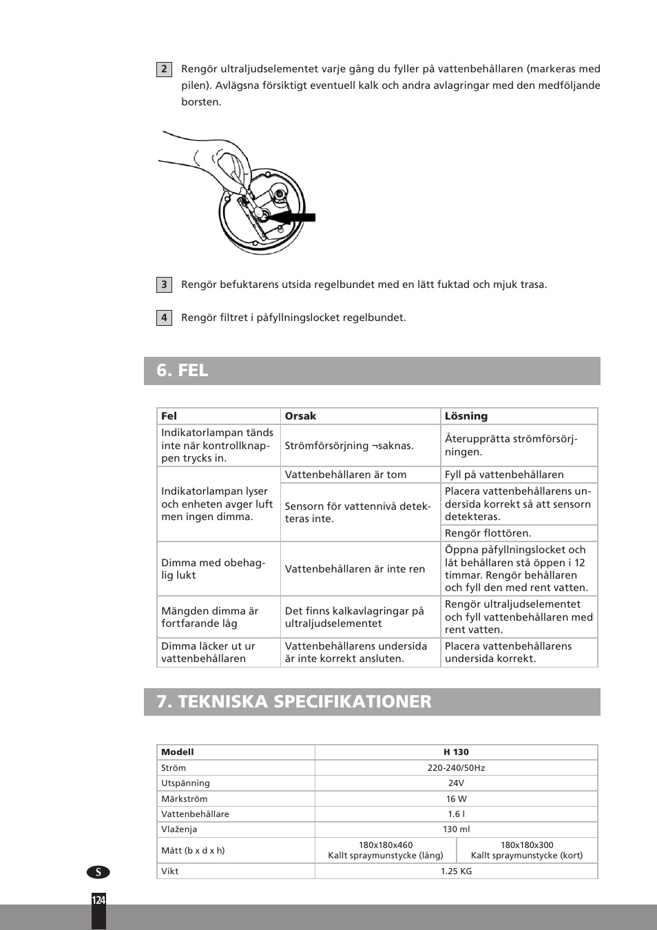 Tekniska specifikationer | Qlima H130 User Manual | Page 124 / 140