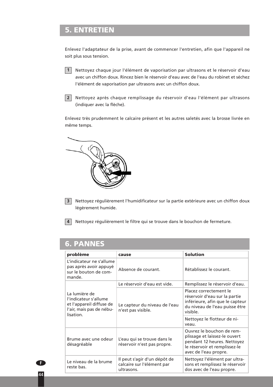 Entretien, Pannes | Qlima H130 User Manual | Page 44 / 140