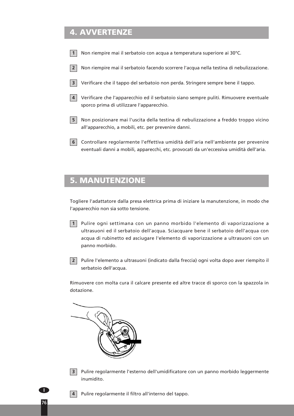 Avvertenze, Manutenzione | Qlima H130 User Manual | Page 76 / 140