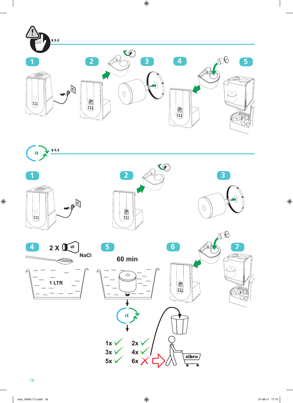 2 x 60 min | Qlima H509 User Manual | Page 42 / 48