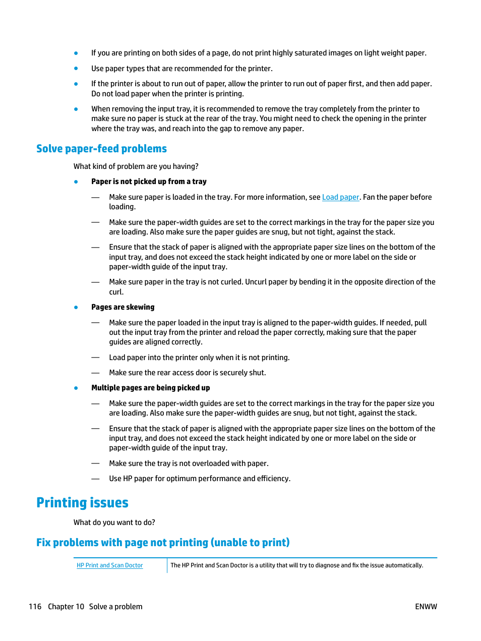 Solve paper-feed problems, Printing issues, Ying documents, see | HP OfficeJet Pro 7740 User Manual | Page 129 / 180