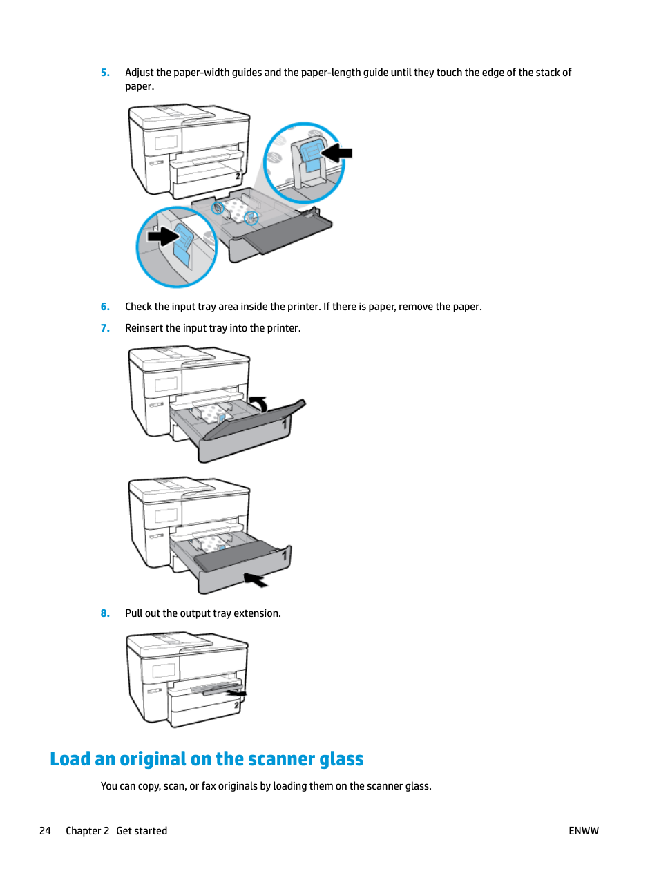 Load an original on the scanner glass | HP OfficeJet Pro 7740 User Manual | Page 37 / 180