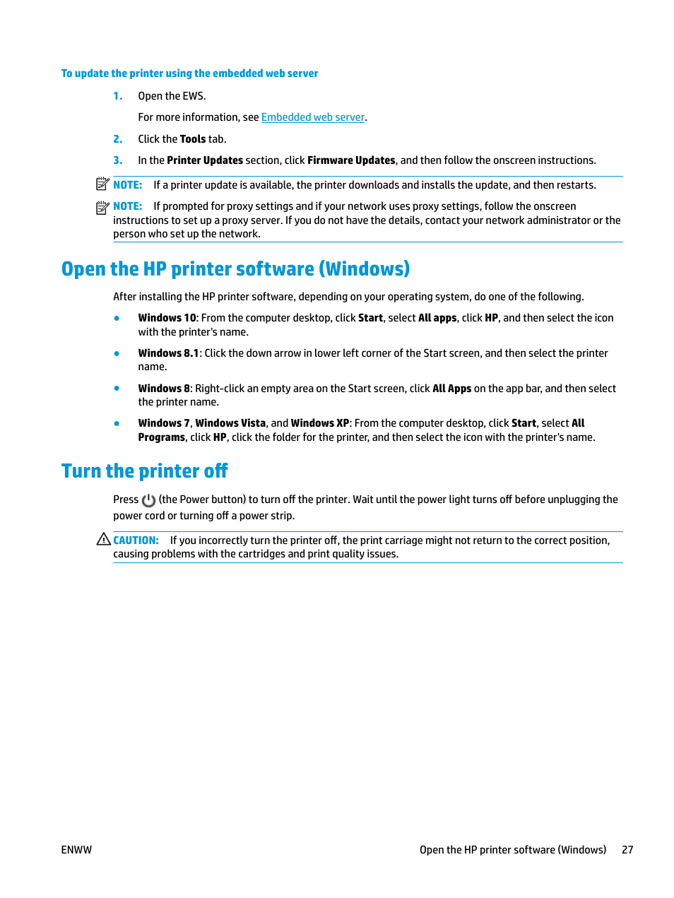 Open the hp printer software (windows), Turn the printer off, Tion, see | Open the hp printer software, Windows) | HP OfficeJet Pro 7740 User Manual | Page 40 / 180