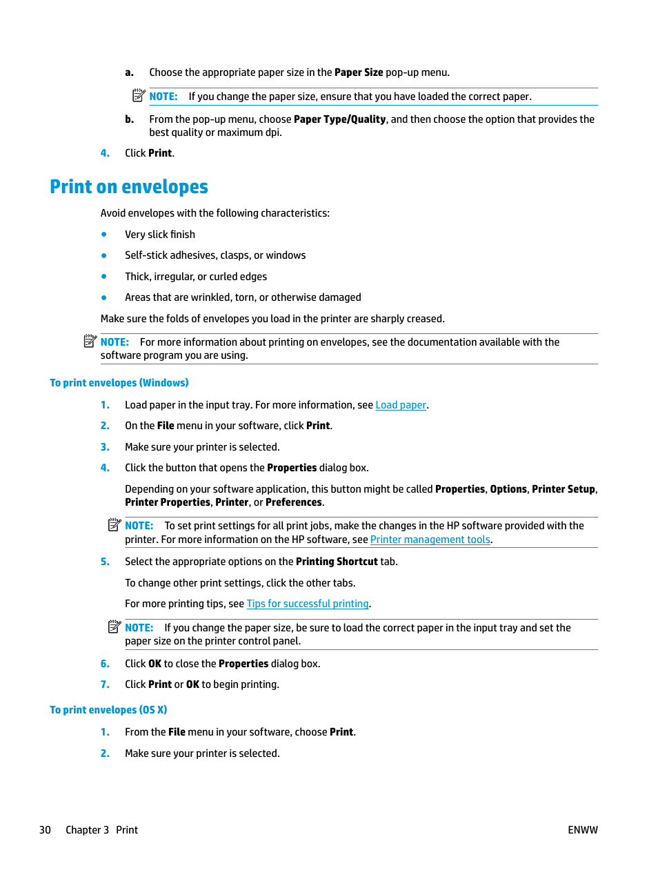 Print on envelopes | HP OfficeJet Pro 7740 User Manual | Page 43 / 180