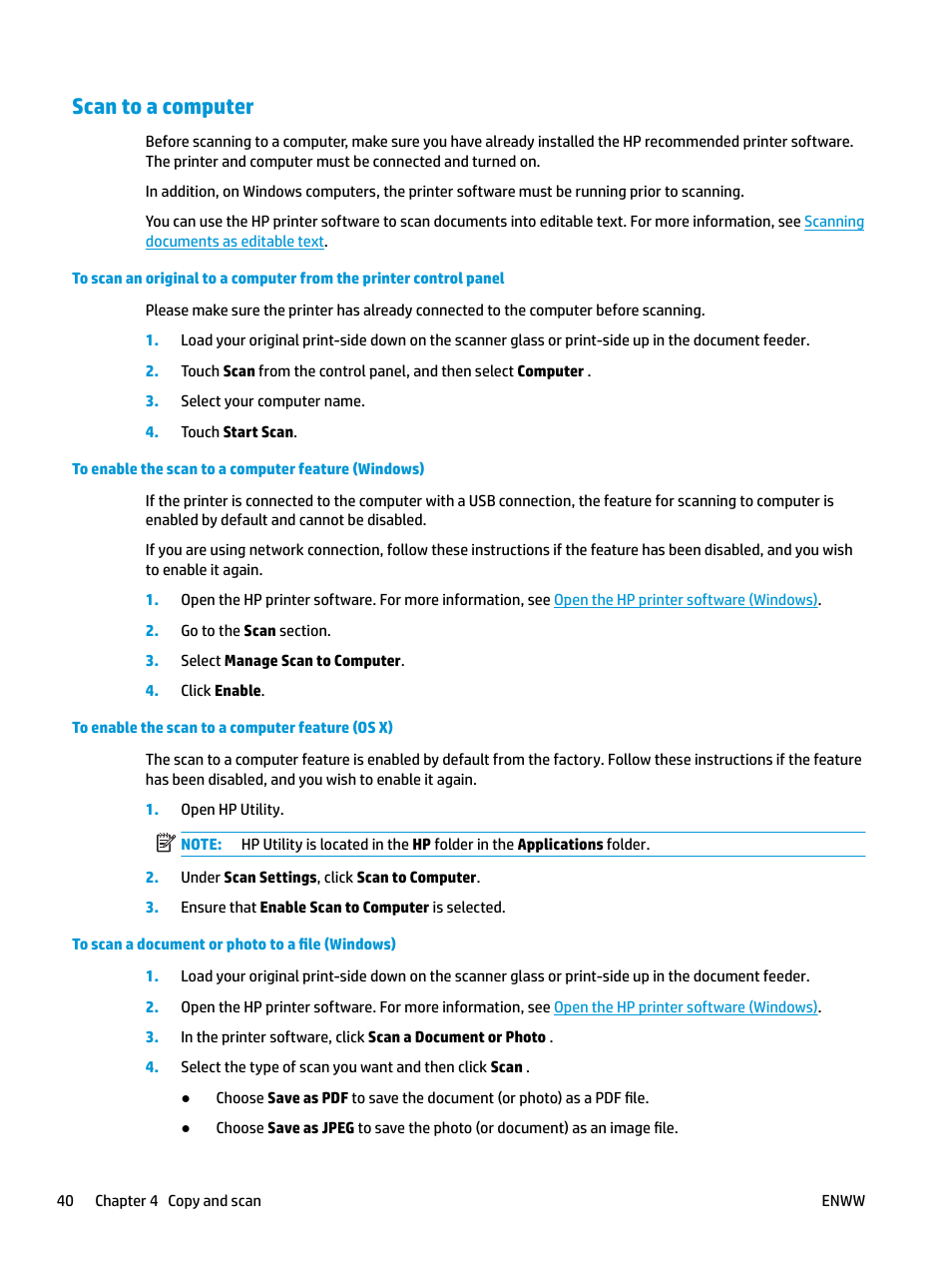 Scan to a computer | HP OfficeJet Pro 7740 User Manual | Page 53 / 180