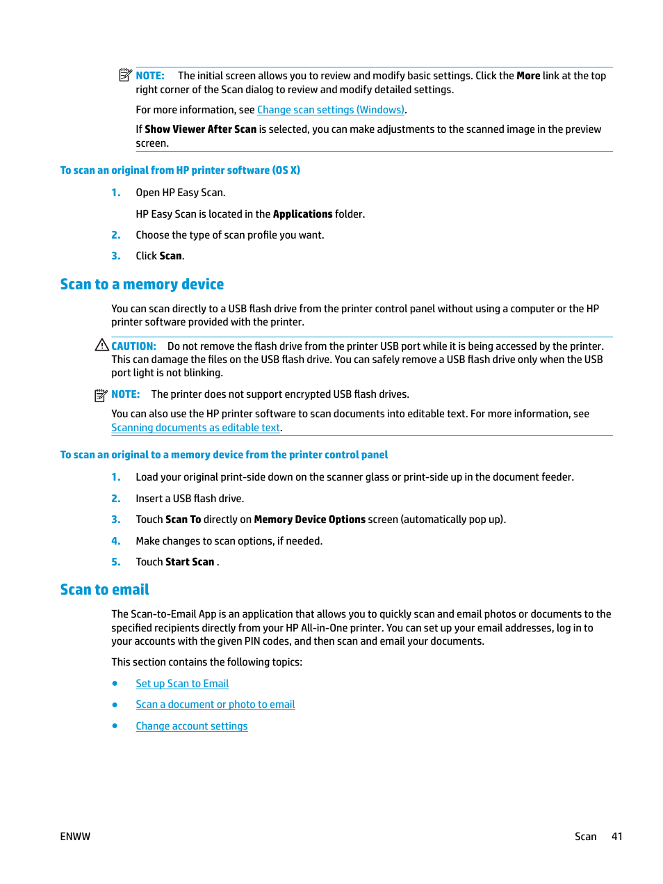 Scan to a memory device, Scan to email, Scan to a memory device scan to email | HP OfficeJet Pro 7740 User Manual | Page 54 / 180